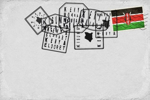 Kenya Vintage Postcard with Flag Stamp and City Postmarks