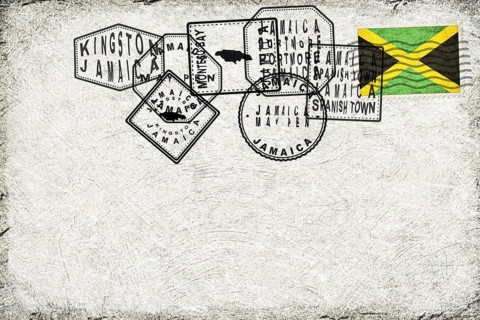 Jamaica Vintage Postcard with Flag Stamp and City Postmarks
