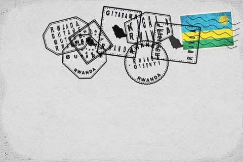 Rwanda Vintage Postcard with Flag Stamp and City Postmarks