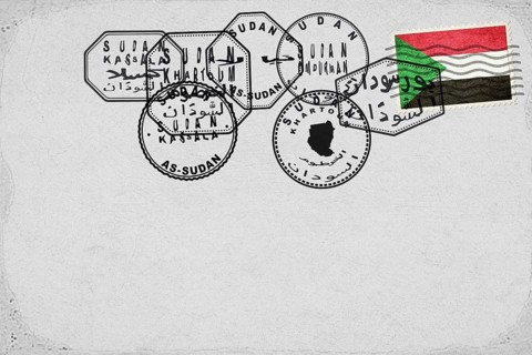 Sudan Vintage Postcard with Flag Stamp and City Postmarks