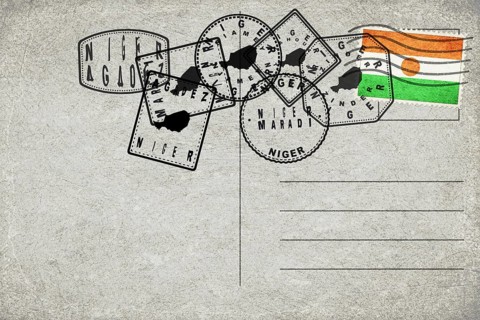 Niger Vintage Postcard with Flag Stamp and City Postmarks