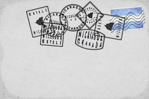 Nicaragua Vintage Postcard with Flag Stamp and City Postmarks