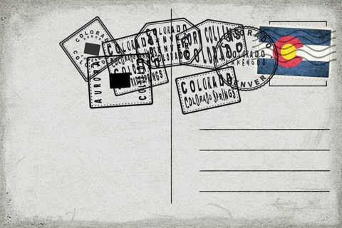 Colorado Vintage Postcard with Flag Stamp and City Postmarks