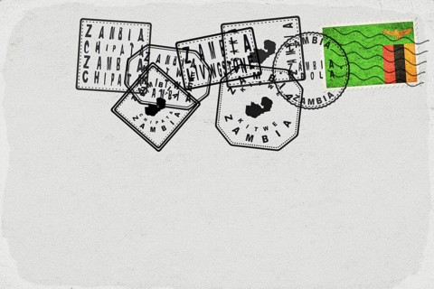 Zambia Vintage Postcard with Flag Stamp and City Postmarks