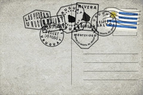 Uruguay Vintage Postcard with Flag Stamp and City Postmarks