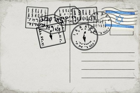 Israel Vintage Postcard with Flag Stamp and City Postmarks
