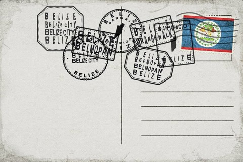 Belize Vintage Postcard with Flag Stamp and City Postmarks