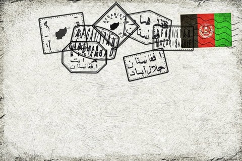 Afghanistan Vintage Postcard with Flag Stamp and City Postmarks