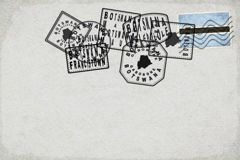 Botswana Vintage Postcard with Flag Stamp and City Postmarks