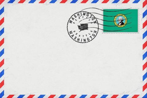 Washington Seattle Vintage Air Mail Envelope with Flag and Postmark