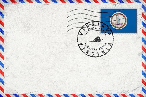 Virginia Virginia Beach Vintage Air Mail Envelope with Flag and Postmark