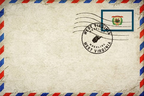West Virginia Wheeling Vintage Air Mail Envelope with Flag and Postmark