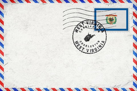 West Virginia Charleston Vintage Air Mail Envelope with Flag and Postmark
