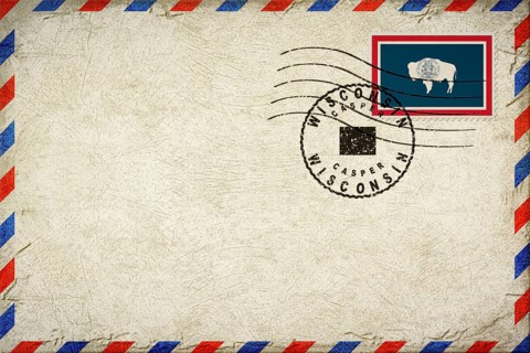 Wyoming Casper Vintage Air Mail Envelope with Flag and Postmark