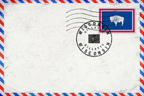 Wyoming Gillette Vintage Air Mail Envelope with Flag and Postmark