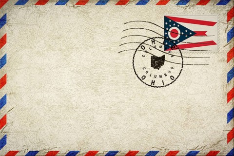 Ohio Columbus Vintage Air Mail Envelope with Flag and Postmark