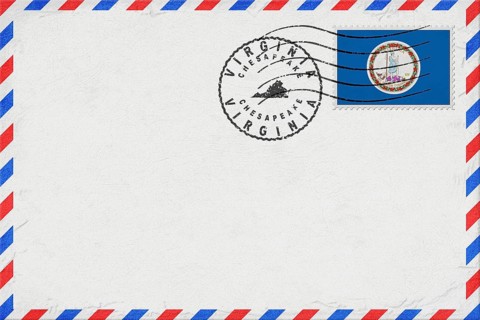 Virginia Chesapeake Vintage Air Mail Envelope with Flag and Postmark
