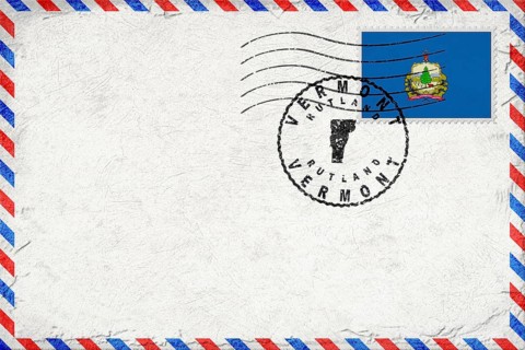 Vermont Rutland Vintage Air Mail Envelope with Flag and Postmark