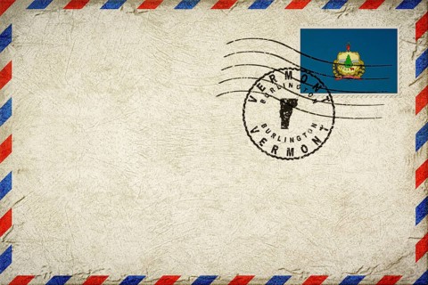 Vermont Burlington Vintage Air Mail Envelope with Flag and Postmark