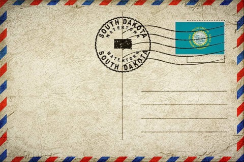 South Dakota Watertown Vintage Air Mail Envelope with Flag and Postmark