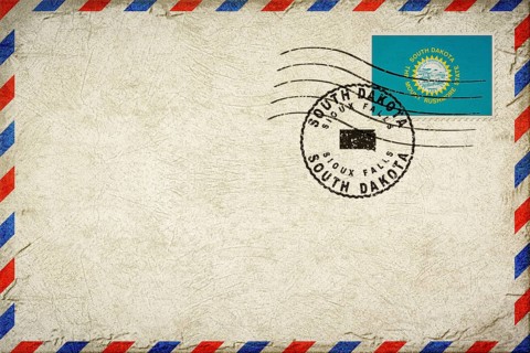 South Dakota Sioux Falls Vintage Air Mail Envelope with Flag and Postmark