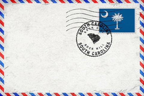 South Carolina Rock Hill Vintage Air Mail Envelope with Flag and Postmark