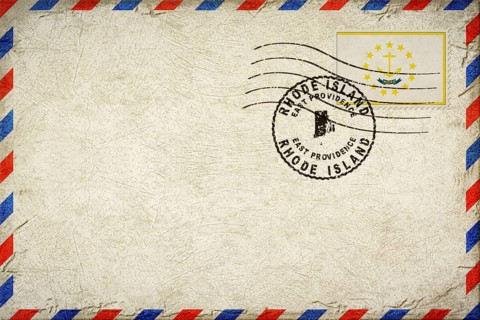 Rhode Island East Providence Vintage Air Mail Envelope with Flag and Postmark