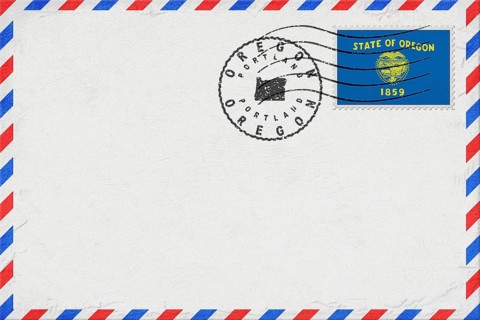 Oregon Portland Vintage Air Mail Envelope with Flag and Postmark