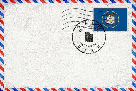 Utah Salt Lake City Vintage Air Mail Envelope with Flag and Postmark