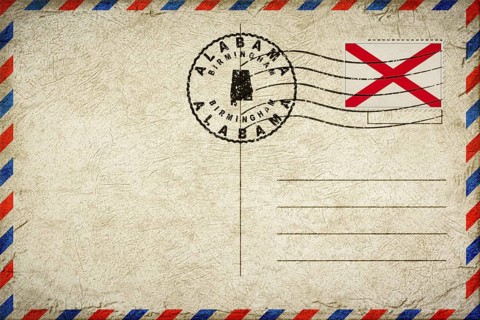 Alabama Birmingham Vintage Air Mail Envelope with Flag and Postmark
