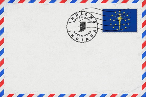 Indiana South Bend Vintage Air Mail Envelope with Flag and Postmark