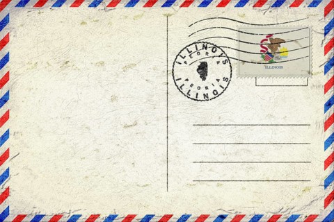 Illinois Peoria Vintage Air Mail Envelope with Flag and Postmark