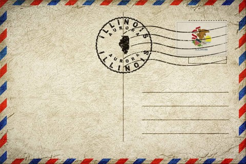Illinois Aurora Vintage Air Mail Envelope with Flag and Postmark