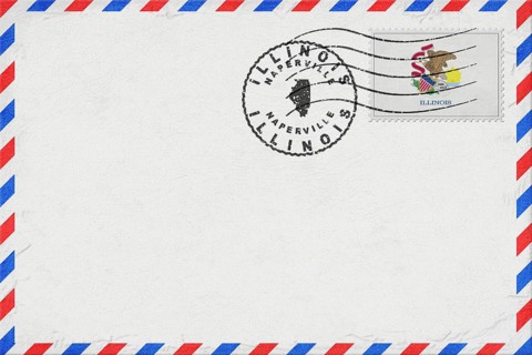 Illinois Naperville Vintage Air Mail Envelope with Flag and Postmark