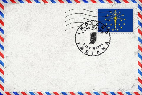 Indiana Fort Wayne Vintage Air Mail Envelope with Flag and Postmark