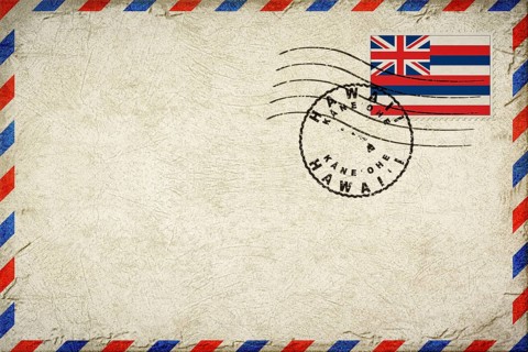 Hawaii Kaneohe Vintage Air Mail Envelope with Flag and Postmark