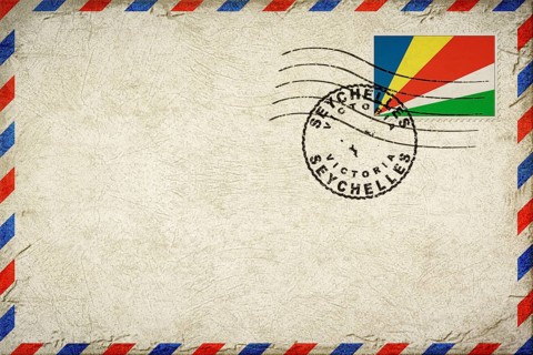Seychelles Victoria Vintage Air Mail Envelope with Flag and Postmark