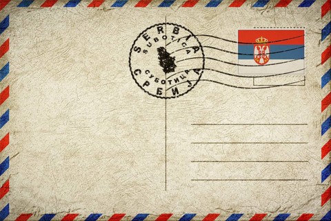 Serbia Subotica Vintage Air Mail Envelope with Flag and Postmark