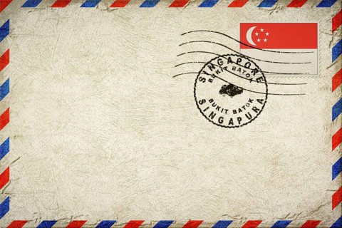Singapore Bukit Batok Vintage Air Mail Envelope with Flag and Postmark