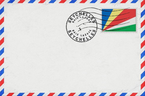Seychelles Baie Lazare Vintage Air Mail Envelope with Flag and Postmark