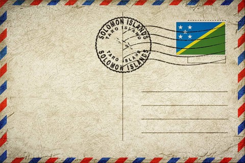 Solomon Islands Taro Island Vintage Air Mail Envelope with Flag and Postmark