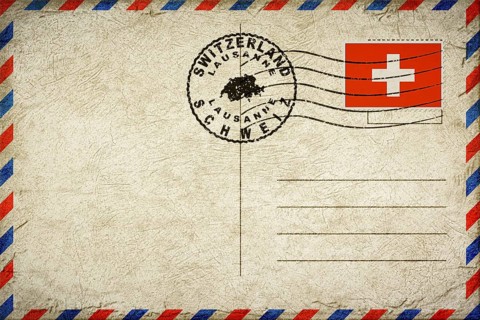 Switzerland Lausanne Vintage Air Mail Envelope with Flag and Postmark