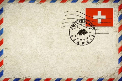 Switzerland Geneva Vintage Air Mail Envelope with Flag and Postmark