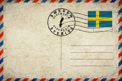 Sweden Stockholm Vintage Air Mail Envelope with Flag and Postmark
