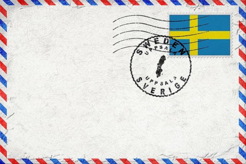 Sweden Uppsala Vintage Air Mail Envelope with Flag and Postmark