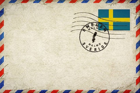 Sweden Malmo Vintage Air Mail Envelope with Flag and Postmark