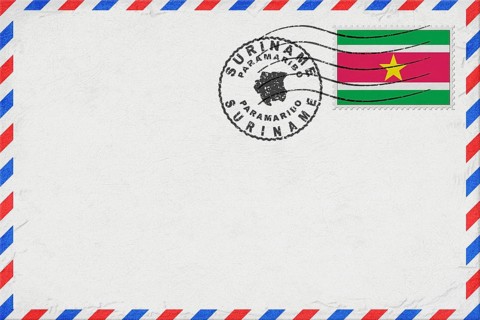 Suriname Paramaribo Vintage Air Mail Envelope with Flag and Postmark