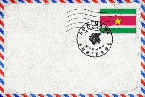 Suriname Moengo Vintage Air Mail Envelope with Flag and Postmark