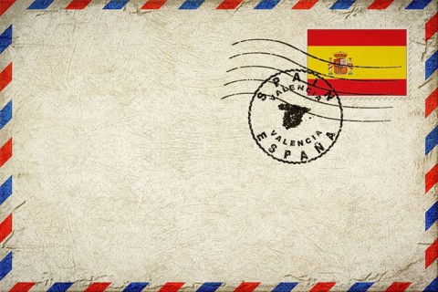 Spain Valencia Vintage Air Mail Envelope with Flag and Postmark