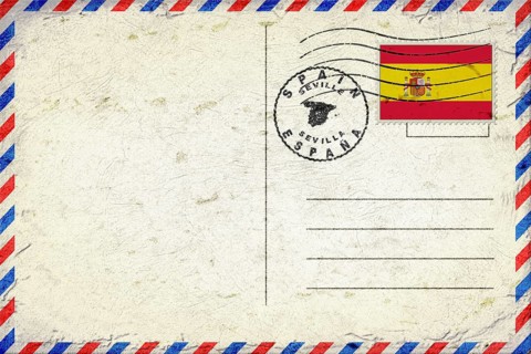 Spain Seville Vintage Air Mail Envelope with Flag and Postmark